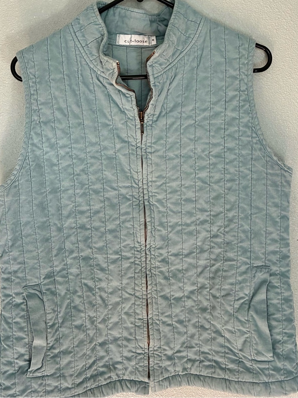 Cut Loose Blue Quilted Cotton Vest Zip Front Textured Women’s M